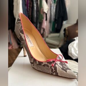 Saks Fifth Avenue Snakeskin Heels with Red Trim